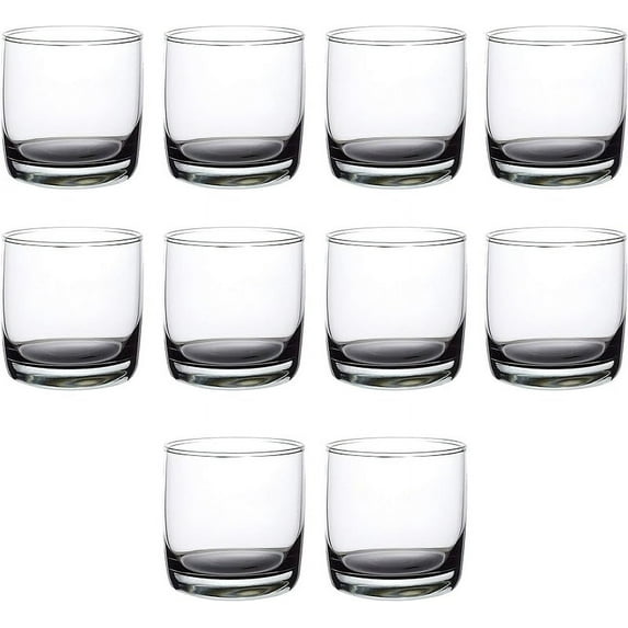 Whiskey Glasses, 10 oz Set of 10, Bulk Pack - Heavy Base Old Fashioned Drinking Glass, Bourbon, Scotch Rocks Glasses - Black Bottom Color