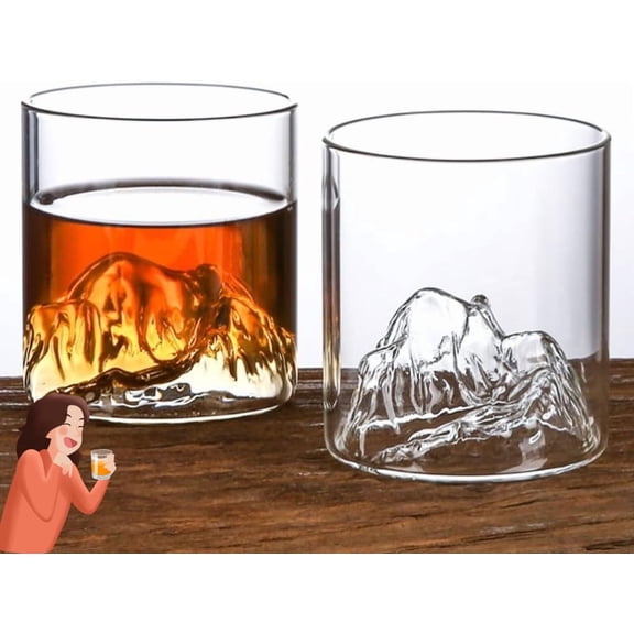 Whiskey Glasses Mountain View Set of 2 - Thick Heavy Crystal Whiskey Tumblers, Freezable 1lb Each, Premium Bourbon Glasses for Chilling Cocktails, Perfect Gifts for Men & Whiskey Lovers