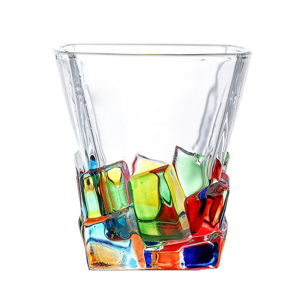 Whiskey Glasses,Old Fashioned Glass Tumblers With Strip And Diamond Patterns,Colorful Whiskey Glass For Bourbon-A-set of 2