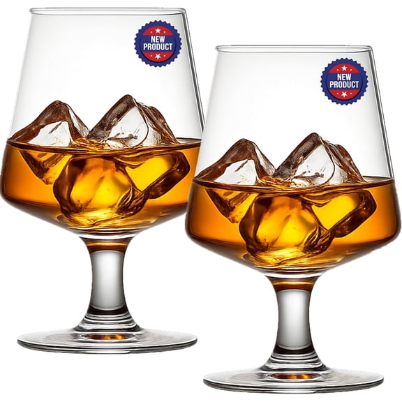 Whiskey Glasses Set of 2 | 15.2 Oz Bourbon Glasses for Scotch, Cognac, Brandy & Cocktails | Old Fashioned Glasses | Short Stem Wine Glasses | Ideal Gift for Halloween, Thanksgiving, Christmas's Day