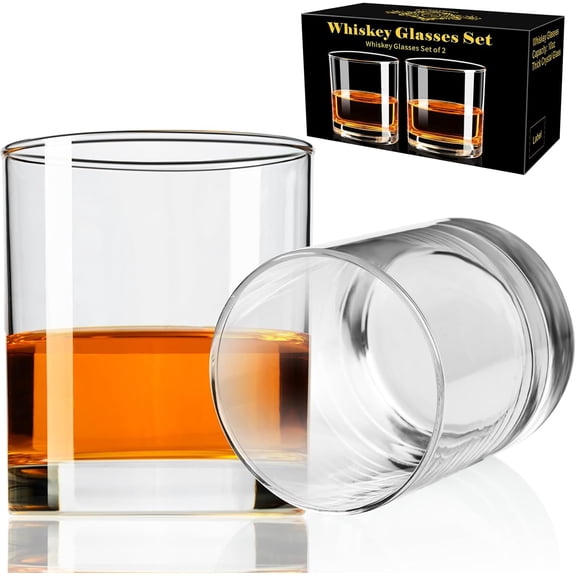 Whiskey Glasses Set of 2, Old Fashioned Cocktail Glass, 10 OZ Whiskey Glasses, Bourbon Glasses, Rocks Glasses for Scotch, Liquor Vodka, Bourbon, Whiskey Gifts for Men, Husband, Boyfriend