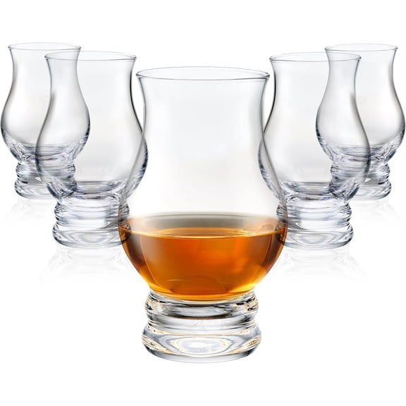 Lamarada Whiskey Glasses, Bulbous Glass Cups Liquor Drinking Glasses, Set of 6