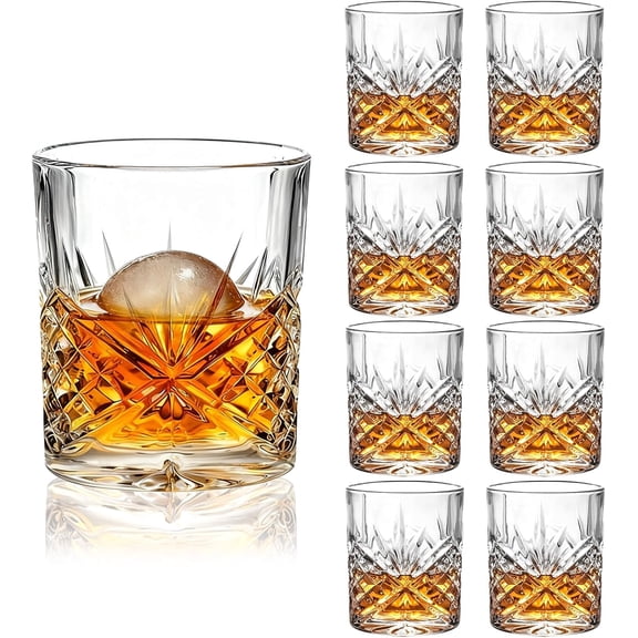 10 oz Heavy Base Whiskey Glasses Set of 8 | Clear Bourbon Glass, Old Fashioned Rocks Barware for Vodka, Scotch, Liquor, Spirits, Cocktail Drinks