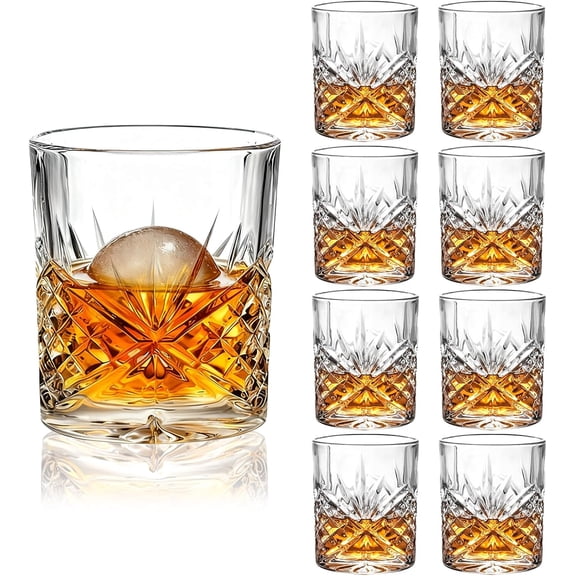 Whiskey Glasses Set of 8,10 oz Bourbon Cocktail Glass with Heavy Base,Old Fashioned Rocks Glasses,Clear Lowball Drinking Glass for Men,Vodka,Scotch,Liquor,Spirits