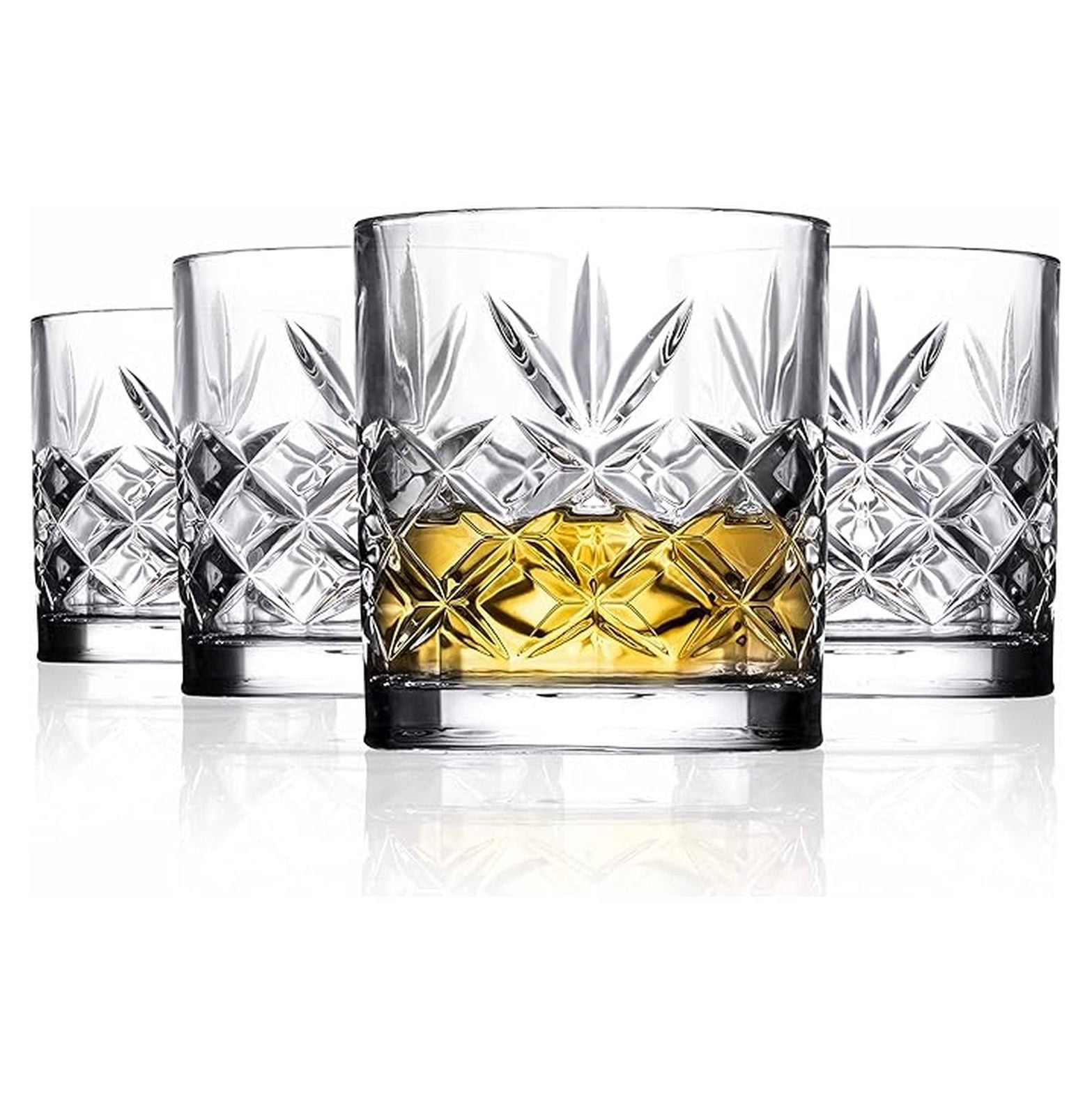 Whiskey Glasses Set of 4, 10.6oz Crystal Lowball Glasses - Kinsley Design for Bourbon, Scotch, Cocktails - Gift for Drink Enthusiasts