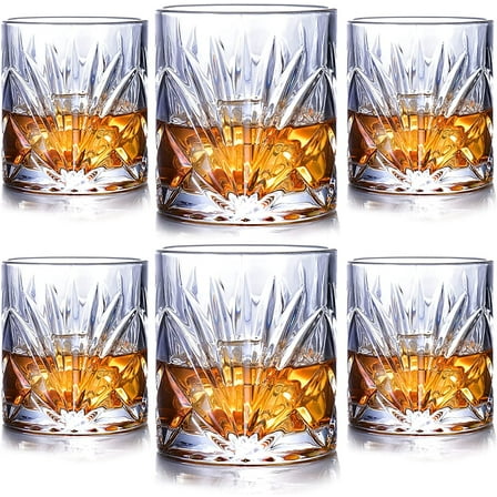 Whiskey Glasses Set of 6, 10oz Old Fashioned Crystal Bourbon Glass Rocks Glass Cocktail Tumbler Glasses Set