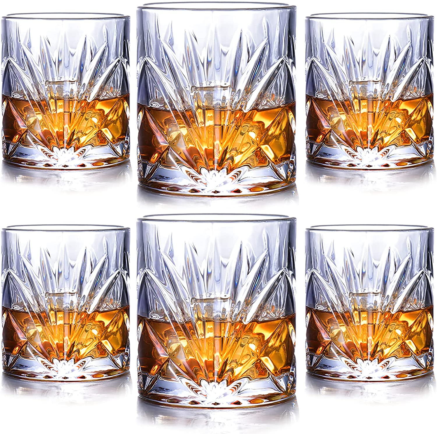 Whiskey Glasses set of 6 Crystal Old Fashioned Rock Glass Scotch Bourbon  and Spirits 10 Ounce Liqueur Tumbler Thick Weighted