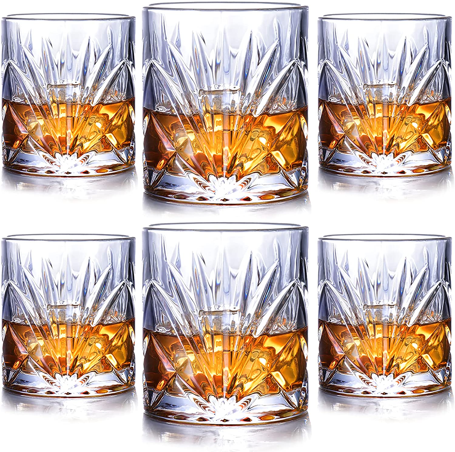 Whiskey Glasses Set of 6, 10oz Old Fashioned Crystal Bourbon Glass Rocks Glass Cocktail Tumbler Glasses Set - image 1 of 10