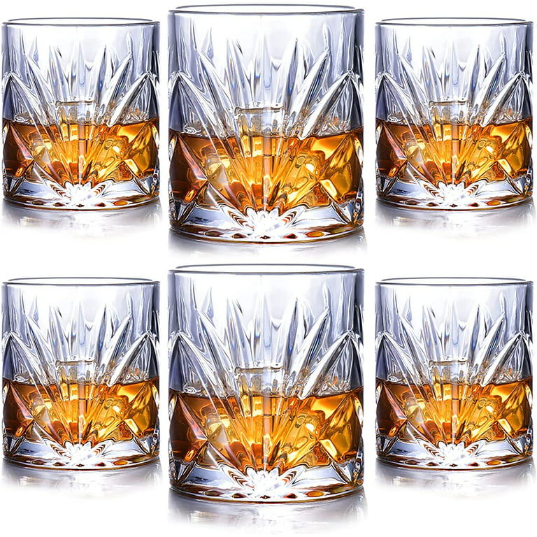 Whiskey Glasses Set of 6, 10oz Old Fashioned Crystal Bourbon Glass Rocks  Glass Cocktail Tumbler Glasses Set 