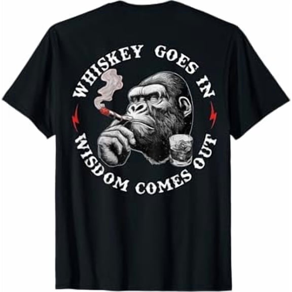 Whiskey Goes In Wisdom Comes Out Funny Monkey T-Shirt