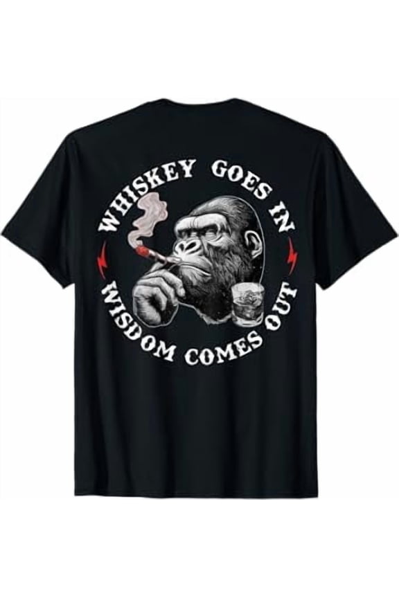 Whiskey Goes In Wisdom Comes Out Funny Monkey T-Shirt