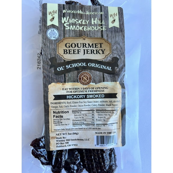 Whiskey Hill Smokehouse - OL' SCHOOL PEPPERED - Gourmet Beef Jerky - Sugar Free - Gluten Free (3oz)