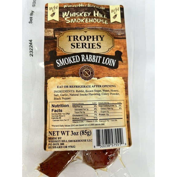 Whiskey Hill Smokehouse - Trophy Series Game Jerky - SMOKED RABBIT LOIN Jerky - 100% Rabbit (3oz)