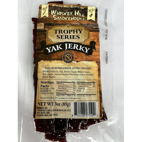 Whiskey Hill Smokehouse - Trophy Series Game Jerky - YAK Jerky - 100% Yak (3oz)