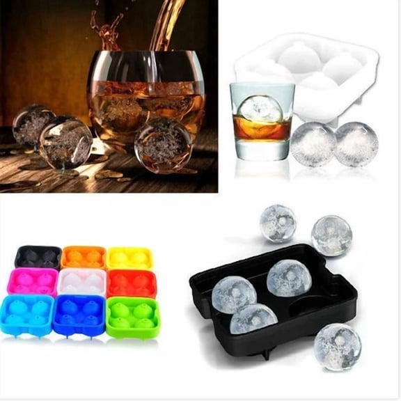 Whiskey Ice Ball Cube 4Ball Maker Mold Sphere Mould Party Round Bar Silicone