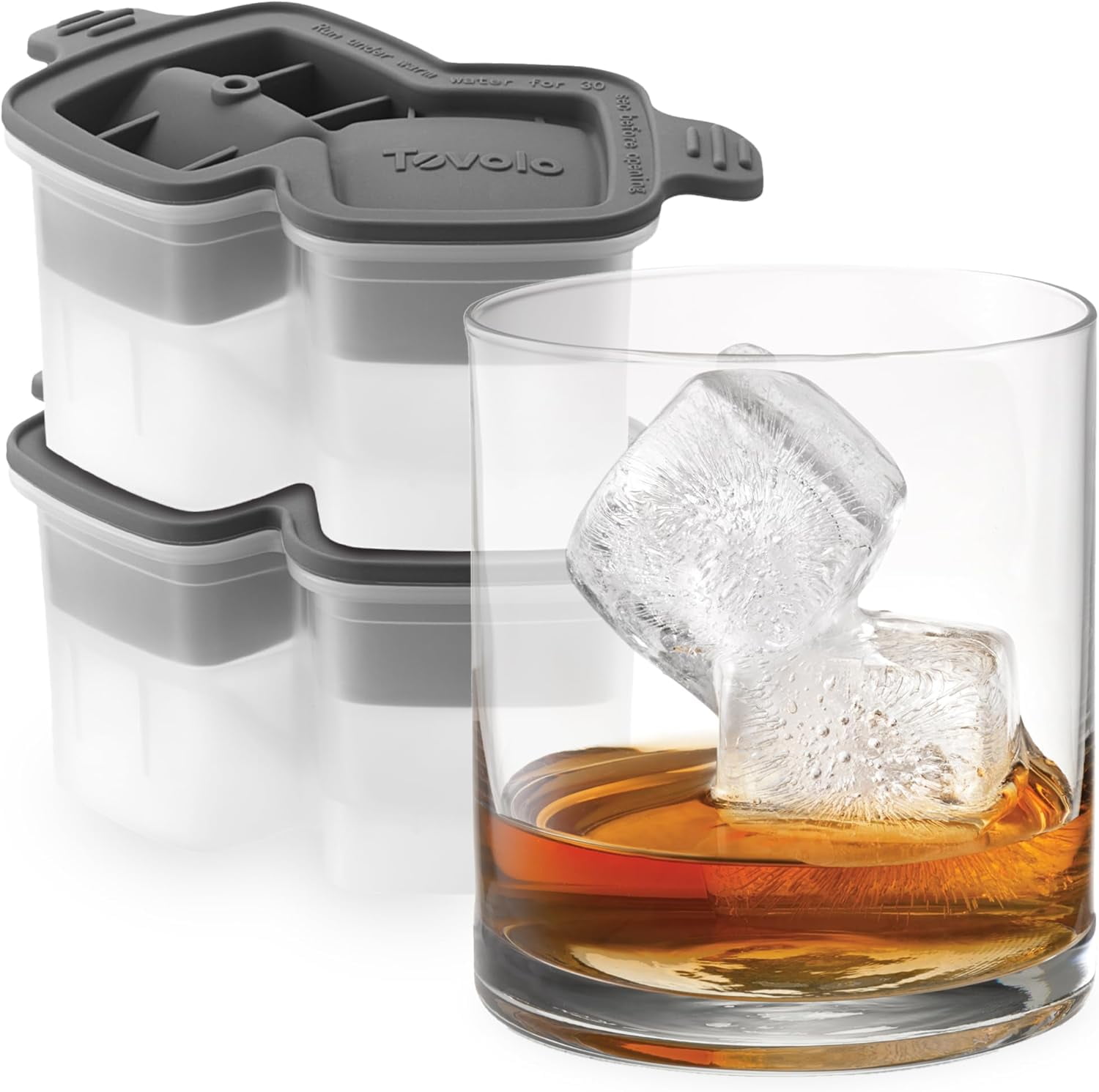 Whiskey Ice Cube Mold Set of 2 Square Double Rocks Ice Mold for Bourbon ...