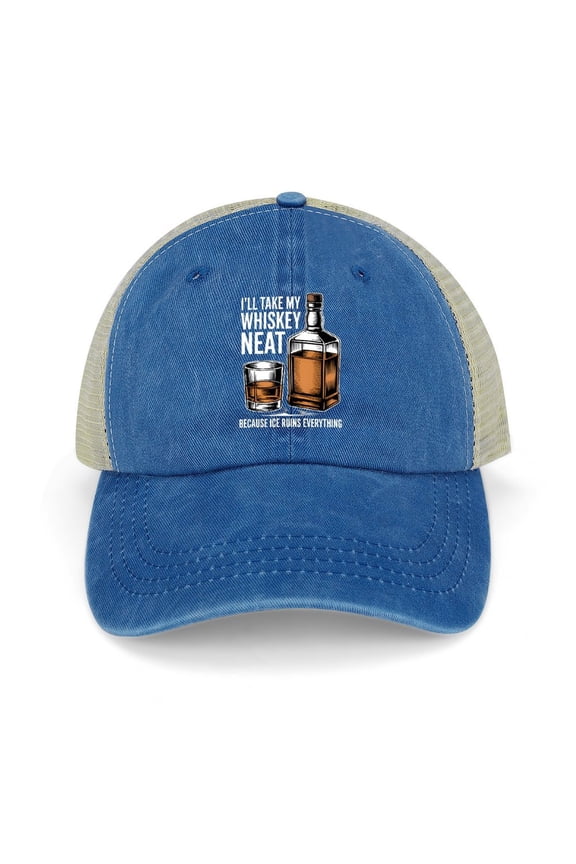 Whiskey Neat Dark Blue Hat Adjustable Funny Fashion Unisex Baseball Cap for Men Women