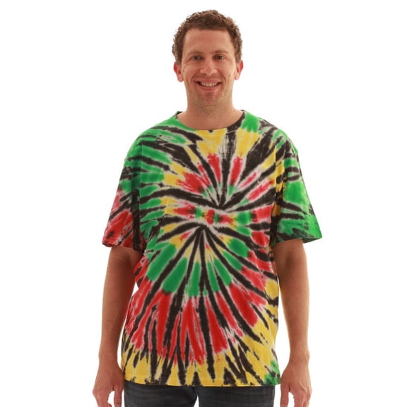 Whiskey & Oak Men’s Tie Dye T-Shirt – Crew Neck Tee Shirt (Tie Dye Rasta, Large)