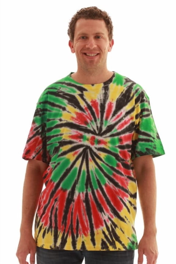 Men’s Tie Dye T-Shirt – Crew Neck Tee Shirt (Tie Dye Rasta, X-Large)