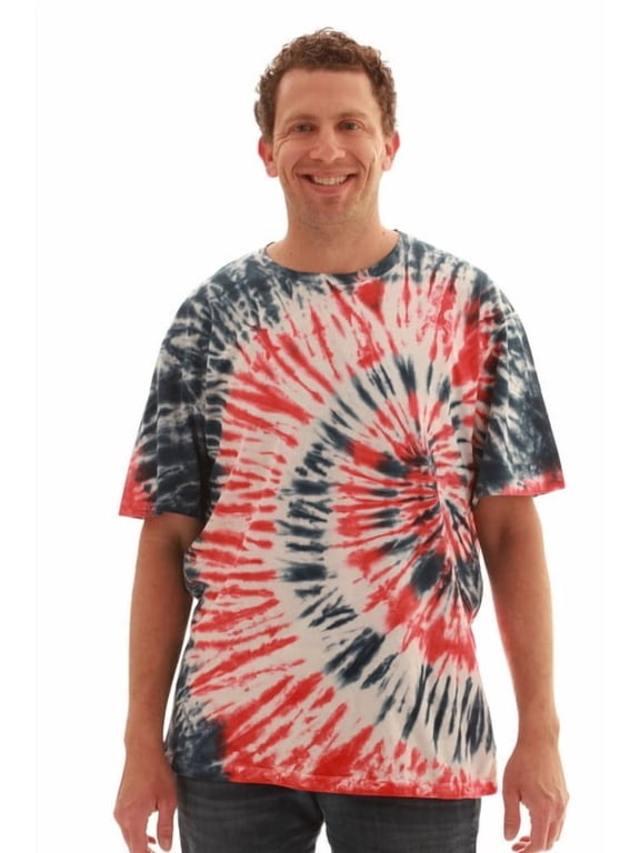 Men’s Tie Dye T-Shirt – Crew Neck Tee Shirt (Tie Dye Red White Blue, Large)