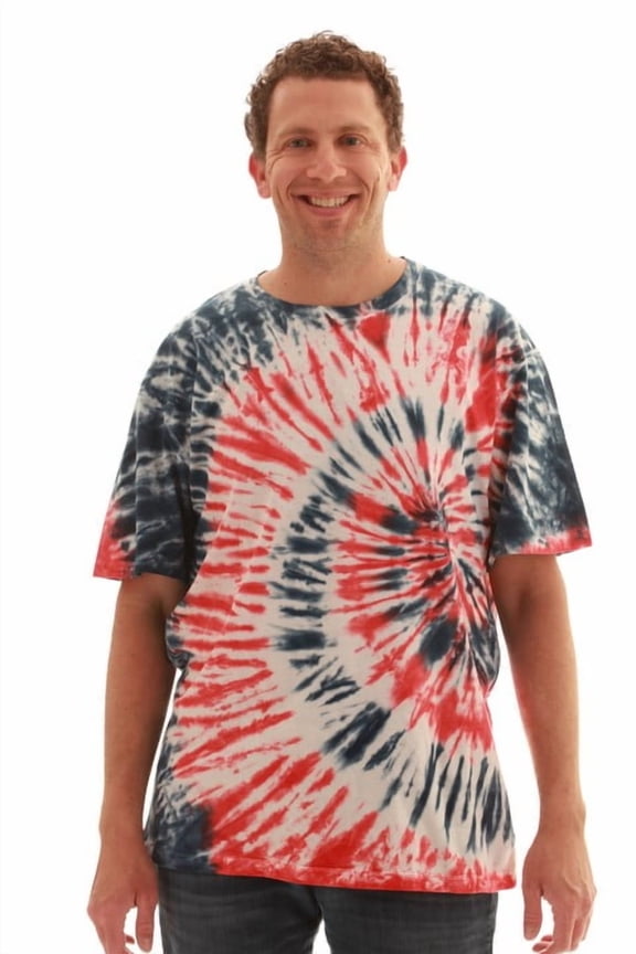 Men’s Tie Dye T-Shirt – Crew Neck Tee Shirt (Tie Dye Red White Blue, XXX-Large)