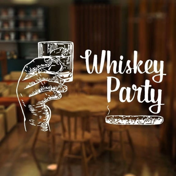 Whiskey Party Quote Window Sticker Vinyl Bar Decor Wine Glass Cigar Wall Decals Removable Interior Mural Waterproof 70X42cm