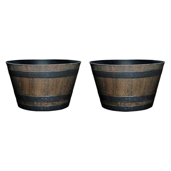 Whiskey Planters - 20.5" Plastic Resin Flower Pots - Walnut Brown - Classic Home & Garden Outdoor Planters - UV Protected Drainage