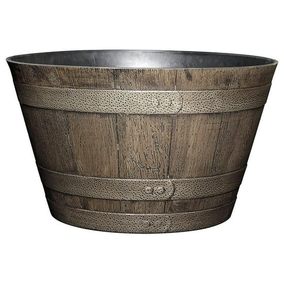 Whiskey Plastic Resin Flower Pot Barrel Planter, Oak Brown, 20.5" 1-Pack