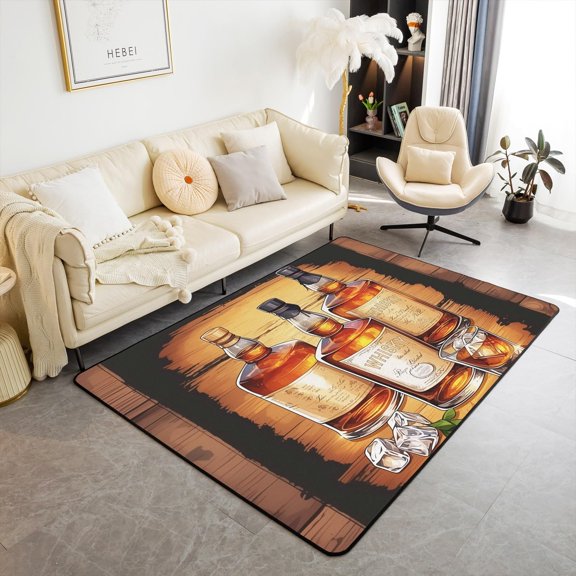 Whiskey Rug Bar Beer Glass Decor Non Shedding Rug For Bedroom Playroom Bedside,Vintage Brown Black Decorative Indoor Floor Mat 1x2ft