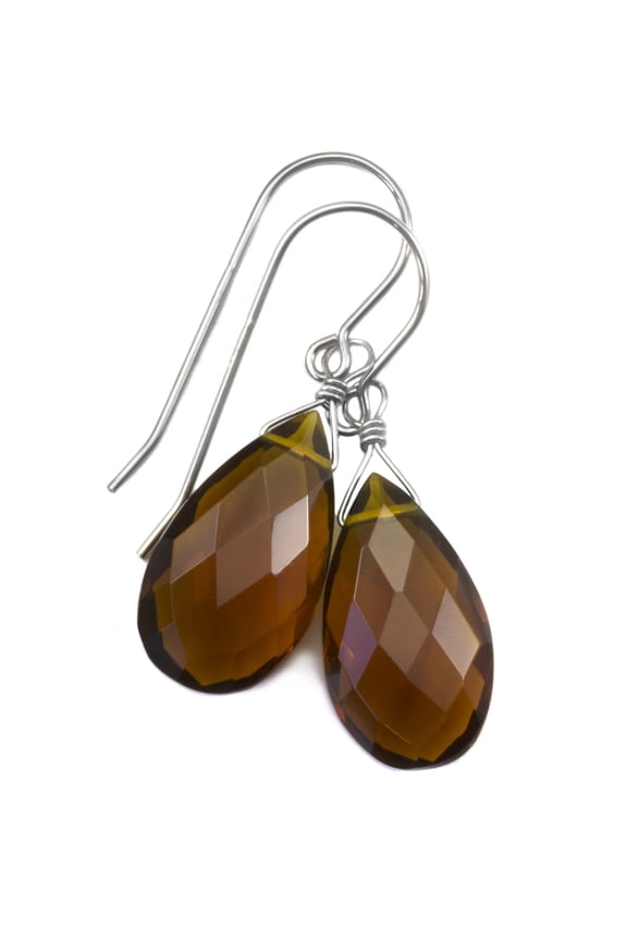 Whiskey Simulated Quartz Earrings Faceted Pear Shape Teardrop Drops Sterling Silver Spyglass Designs