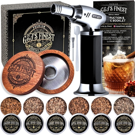 G & J'S FINEST Essentials Smoker Kit – Cocktail & Food Smoking Kit with Wood Chips for Whiskey, Meat & Cheese Infusion