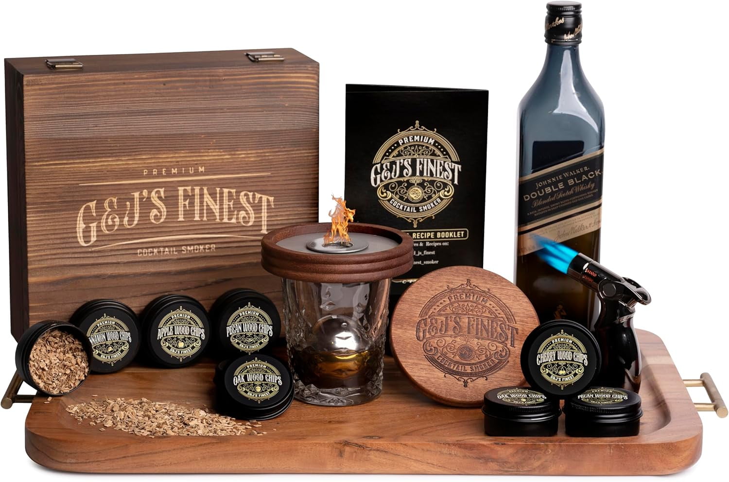 Whisky-Räucher-Set Von G&J – Mit Holzschatulle, Fackel & 6 Sorten Holzspäne Für Aromatische Cocktails