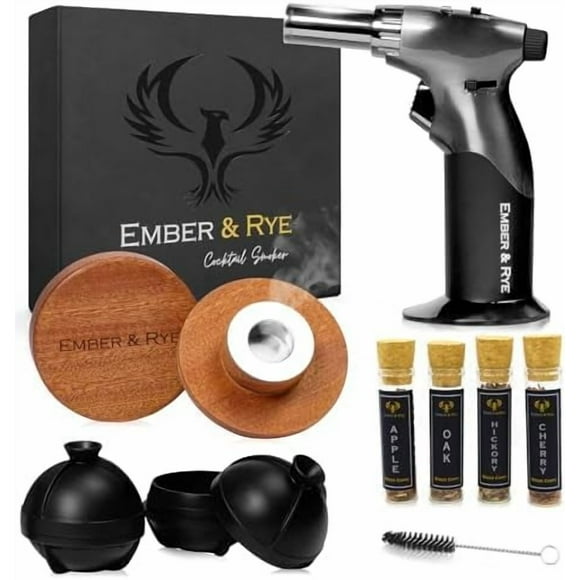 Whiskey Smoker Kit - Cocktail Smoker Kit with Torch - Old Fashioned Smoker Kit with 4 Flavors Wood Chips - Bourbon Smoker Kit and 2 Ice Molds (Butane Not Included)$$Garden & Patio