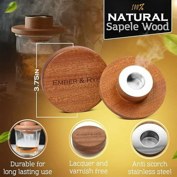 Whiskey Smoker Kit - Cocktail Smoker Kit with Torch - Old Fashioned Smoker Kit with 4 Flavors Wood Chips - Bourbon Smoker Kit and 2 Ice Molds (Butane Not Included)