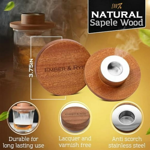 Whiskey Smoker Kit - Cocktail Smoker Kit with Torch - Old Fashioned Smoker Kit with 4 Flavors Wood Chips - Bourbon Smoker Kit and 2 Ice Molds (Butane Not Included)