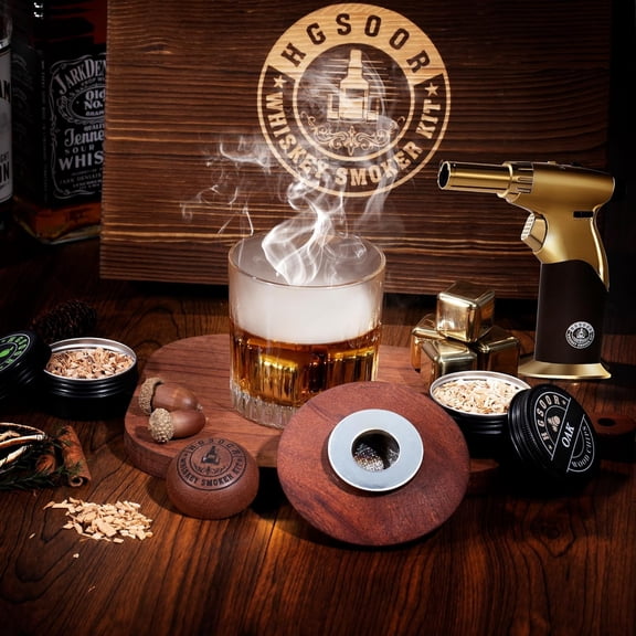 Whiskey Smoker Kit - Old Fashioned Drink Smoker Kit - Cocktail Smoker Kit with Torch, 4 Flavors Wood Chips&Whisky Stones, Bourbon Smoker Kit, Bourbon Whiskey Gifts for Men,Dad (No Butane)