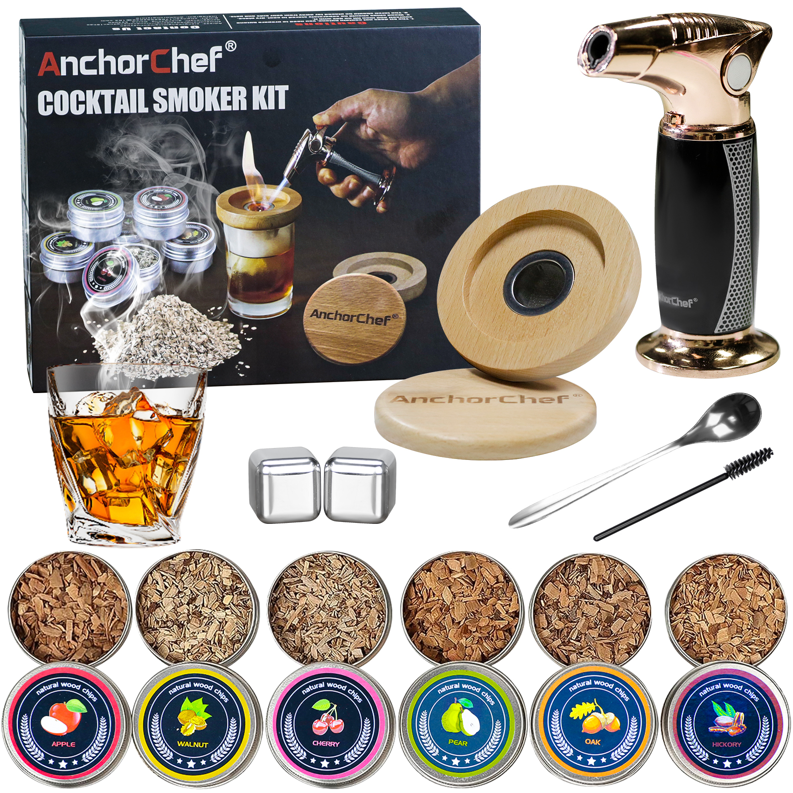Whiskey Smoker Kit with Torch, Old Fashioned Bourbon Cocktail Smoker