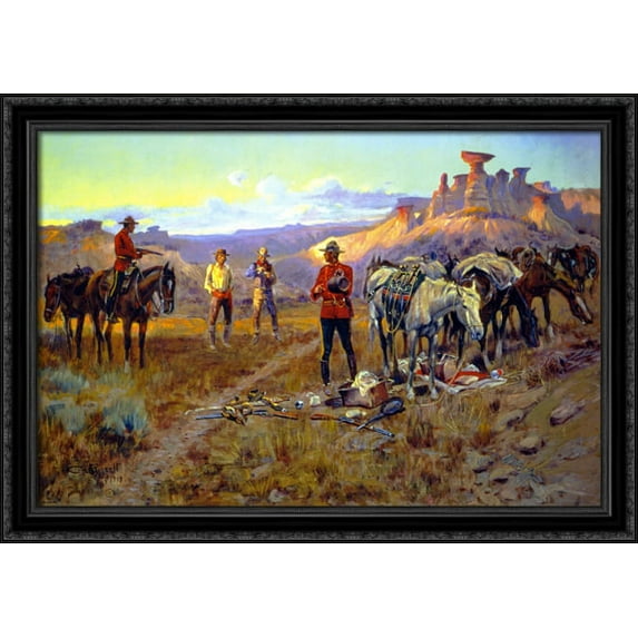 Whiskey Smugglers Caught with the Goods 40x28 Large Black Ornate Wood Framed Canvas Art by Charles M. Russell