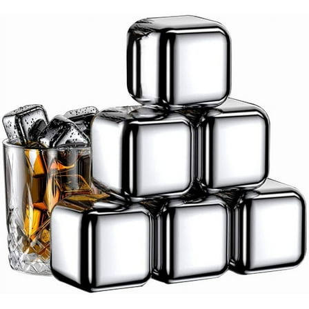 AP Whiskey Stones 6 Pack, Metal Reusable Ice Cubes, Stainless Steel Ice Cubes, Suitable for Whiskey, Vodka, Liqueurs, Wine, Beverage Juice or Soda