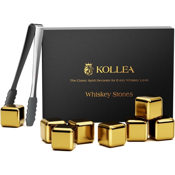 Whiskey Stones, 8-Pack Golden Stainless Steel Whiskey Chilling Rocks, Reusable Ice Cube for Drinking, Rum Cocktail Drink Accessories, Bartender Kit, House Warming Gifts, Drinking Bar, Christmas