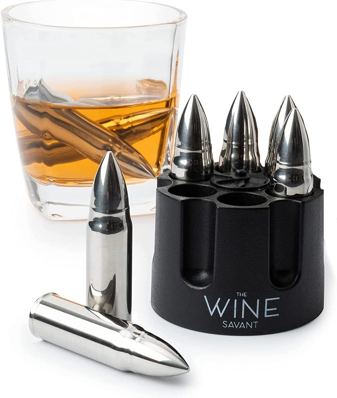 Whiskey Stones Bullets with Luxury Vintage Wooden Case