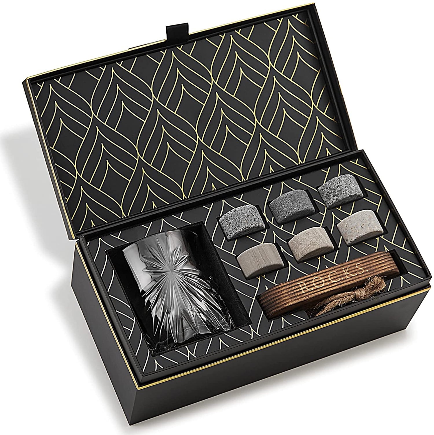 Kristallen whiskyglazen - Set van 2 reserve-glazen bekers (340 ml) voor whisky, bourbon, ouderwetse cocktails en dranken, elegante geschenkdoos van goudfolie