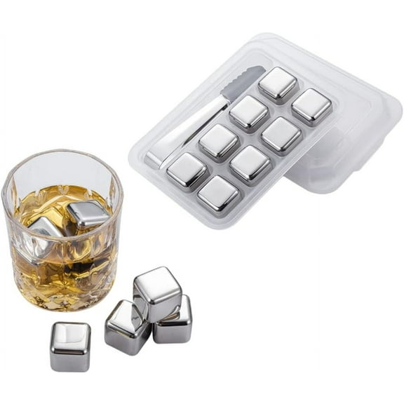 Whiskey Stones Set, 8 Pack Silver Wine Stone Stainless Steel Ice Spheres Reusable Ice Cubes, Stainless Steel Ice Cubes , For Whiskey, Vodka, Liqueurs, Wine ,Beverage Juice or Soda, Pack of 8