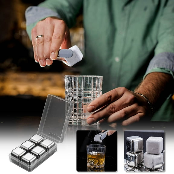 Whiskey Stones Stainless Steel Ice Cubes Set of 8 | Reusable 304 Food Grade Chilling Rocks | No Dilution | For Whiskey, Wine, Beer, Cocktails | 26mm | Storage Box Included