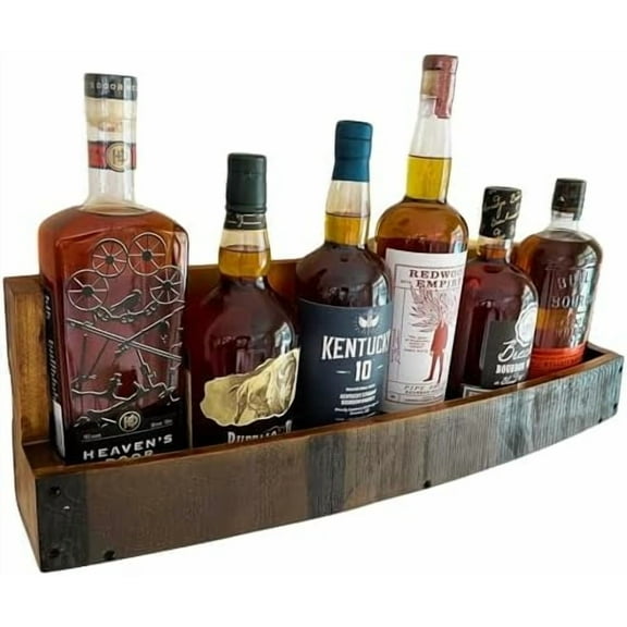 Whiskey & Wine Barrel Shelf - Rustic Wall-Mounted Wooden Rack for Liquor Bottles, Bourbon Display, Space-Saving Home Bar Storage, for Wine & Whiskey Enthusiasts