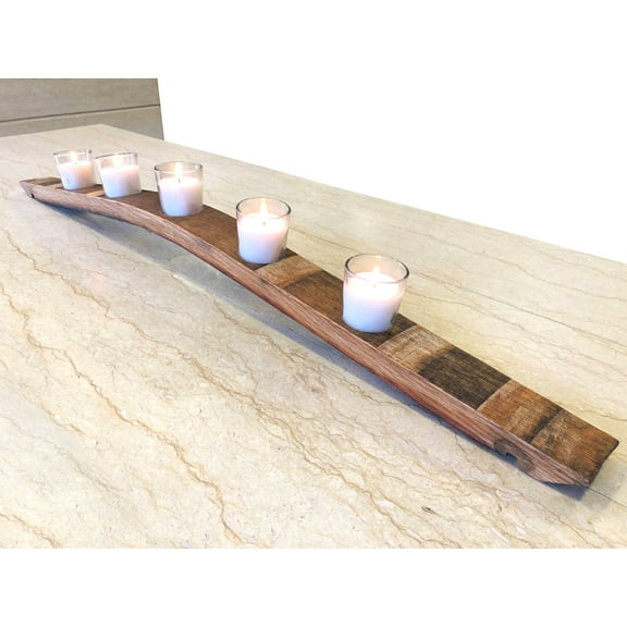 Whiskey Wine Barrel Stave Candle Holder, Table Centerpiece, Bourbon Barrel Home Decor, Unique Gift, Rustic Home Decor - Candles Included