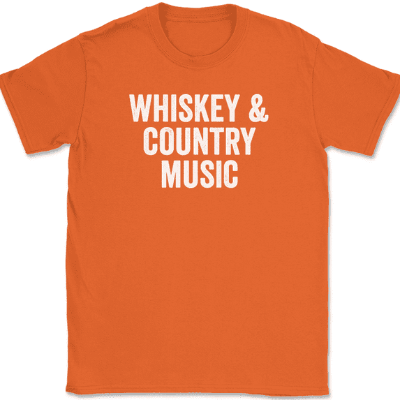 Whiskey and Country Music T-Shirt Funny Cow Boy Girl Hat Boots Beer Drinking Tee - Orange, 3XL