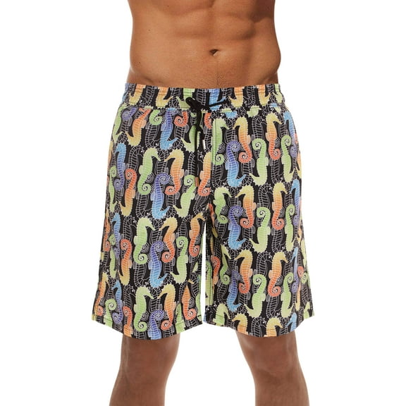 Whiskey and Oak Men's Bathing Suit Swim Trunks 94953-5726-XS (Black - Seahorse, Medium)