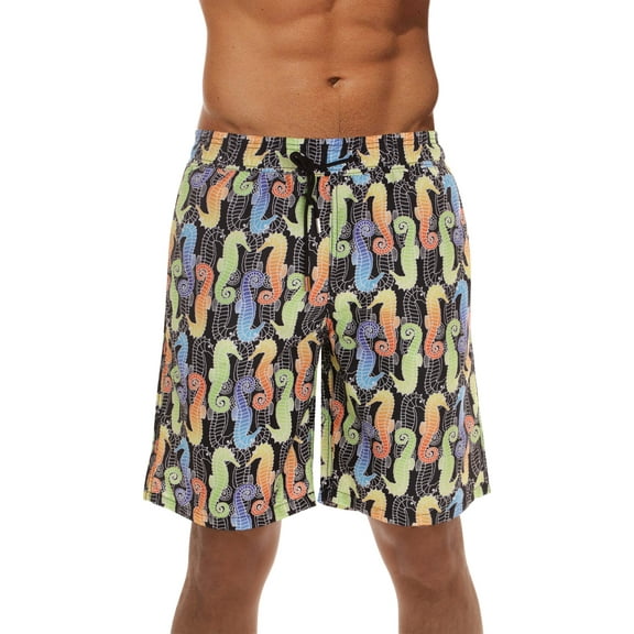 Whiskey and Oak Men's Bathing Suit Swim Trunks 94953-5726-XS (Black - Seahorse, Small)