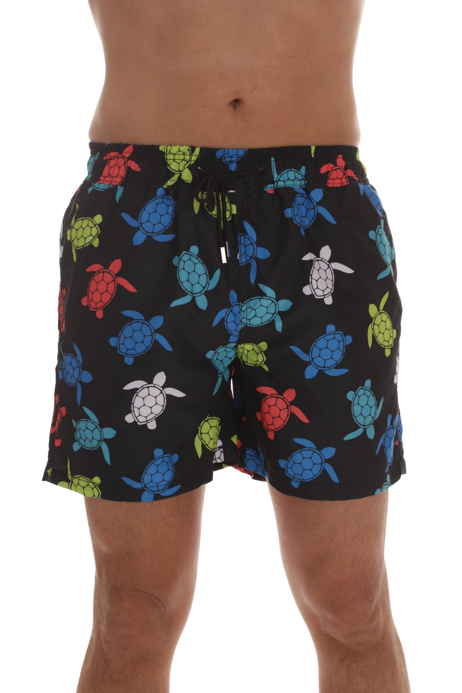 Whiskey and Oak Men’s Swimming Trunks Shorts with Pockets Quick Dry Bathing Suit (Black - Bright Turtles, Small)